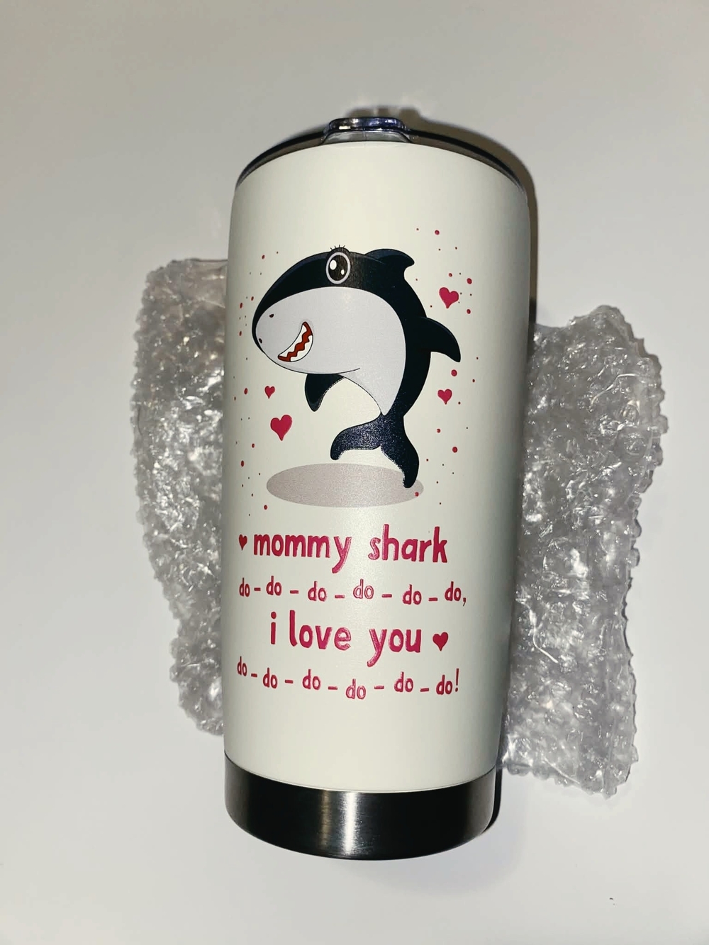 Mommy Shark Insulated Tumbler - White with Pink Accents